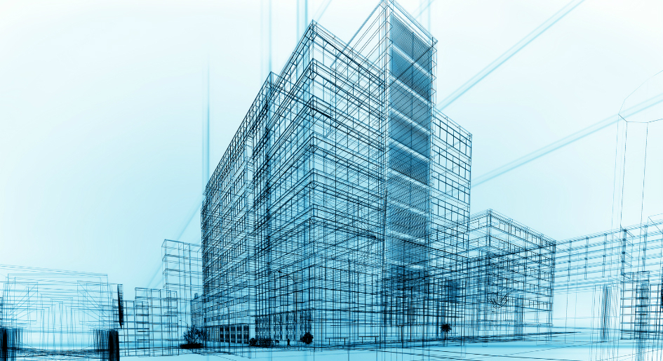 Edificio corporativo en construcción con diseño arquitectónico moderno